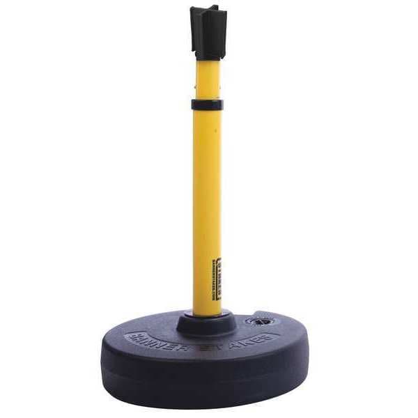 Banner Stakes PLUS Barrier System Receiver Post, Yellow, 15 ft. Length, 22 in to 42 in Adjustable Post Height - PL4117