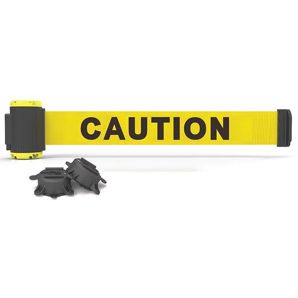 Banner Stakes PLUS Barrier System Receiver Post, Yellow, 15 ft. Length, 22 in to 42 in Adjustable Post Height - PL4117
