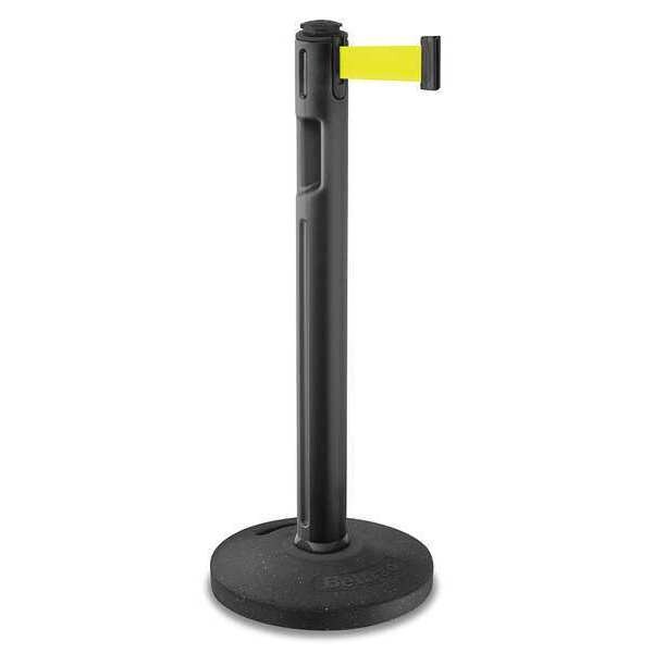 Lavi Industries Barrier Post with Belt, Black, 12 ft Length, 38 1/4 in Post Height, No Legend, Textured - 80-5000R/BK/FY