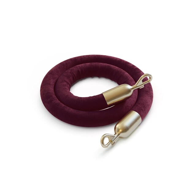Montour Line Velvet Rope Maroon With Satin Brass Snap Ends 6ft.Cotton Core - PVR150-60-MN-SE-SB