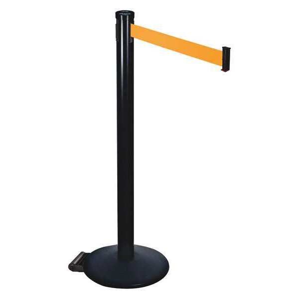 Retracta-Belt Barrier Post with Belt, Black, 10 ft Length, 40 in Post Height, No Legend, Powder Coated - 305BA-OR