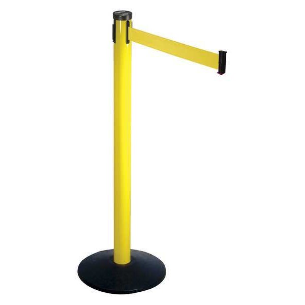 Retracta-Belt Barrier Post with Belt, Yellow, 10 ft Length, 40 in Post Height, Yellow - 301YA-YW