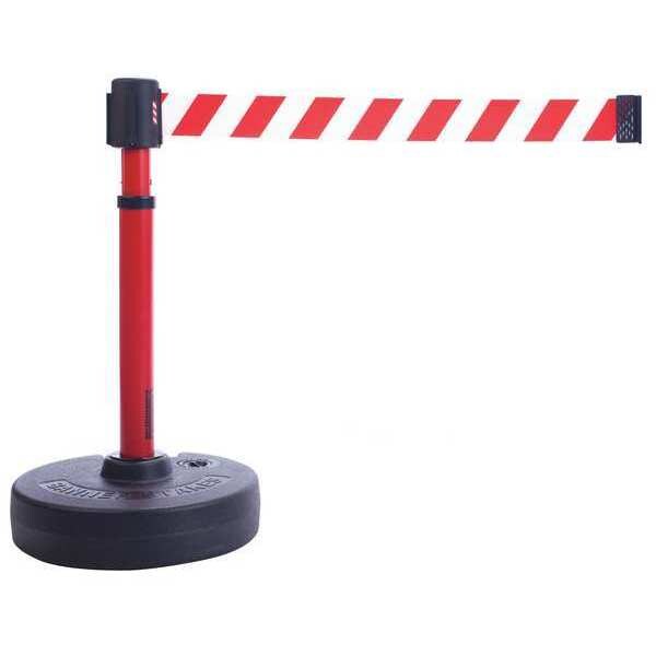 Banner Stakes Barrier Post with Belt, Red with White Stripes, 15 ft Length, 22 in to 42 in Adjustable Post Height - PL4098