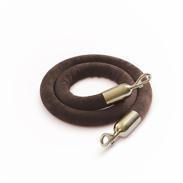 Montour Line Velvet Rope Brown With Pol.Brass Snap Ends 6ft.Cotton Core - PVR150-60-TN-SE-PB