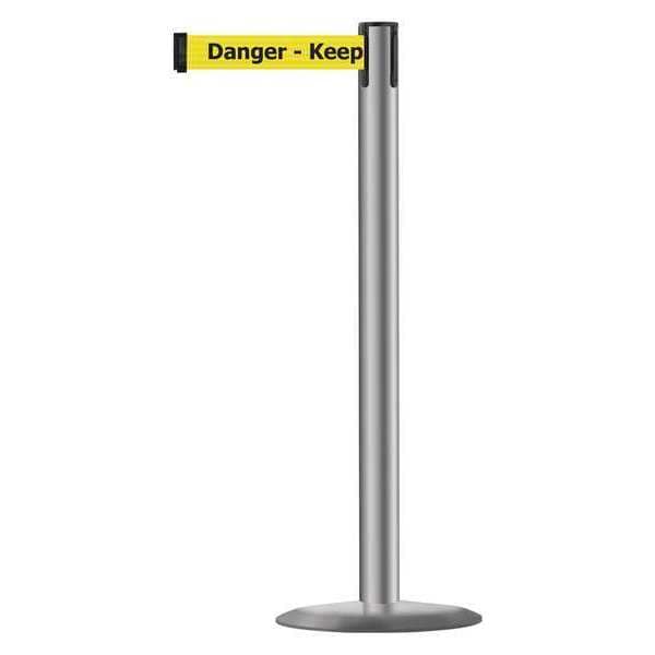Tensabarrier Barrier Post with Belt, 13 ft Length, 38 in Post Height, Danger Keep Out, Polished Stainless Steel - 889U-3P-3P-MAX-NO-YDX-C