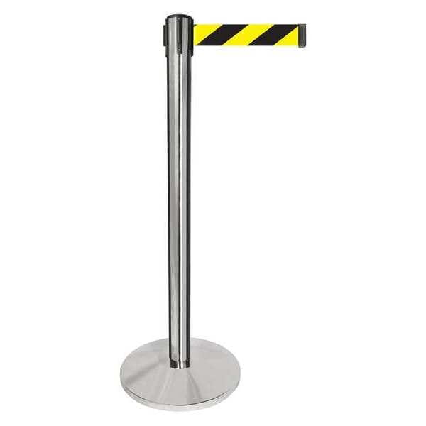 Queueway Barrier Post with Belt, Silver, 10 ft Length, 40 in Post Height, No Legend, Polished chrome - QPLUS-1P-D4