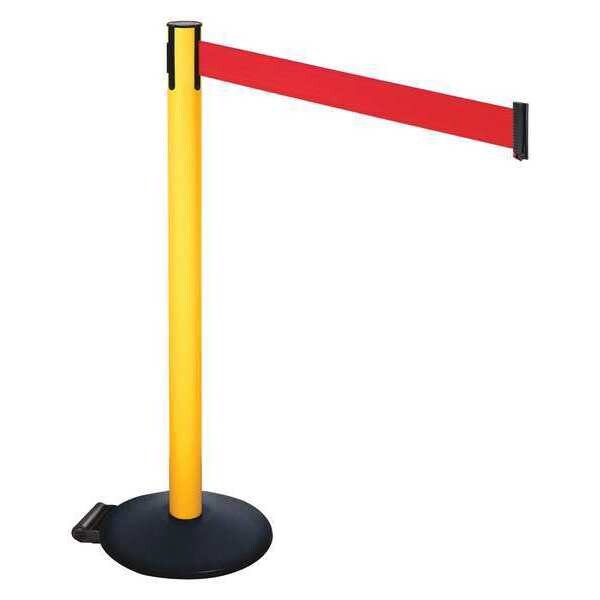 Retracta-Belt Barrier Post with Belt, Black, 10 ft Length, 40 in Post Height, No Legend, Powder Coated - 335PYW-RD