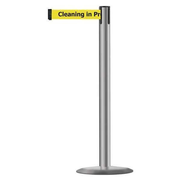 Tensabarrier Barrier Post with Belt, 13 ft Length, 38 in Post Height, Cleaning in Progress - 889U-3P-3P-MAX-NO-YCX-C