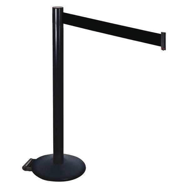 Retracta-Belt Barrier Post with Belt, Black, 10 ft Length, 40 in Post Height, No Legend, Powder Coated - 335BA-BK