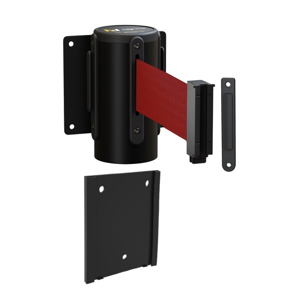 Montour Line Retr. Belt Barrier Removable Black Metal Wall Mnt 11ft Maroon Belt (F) - WM115-BK-MN-RM-S-110