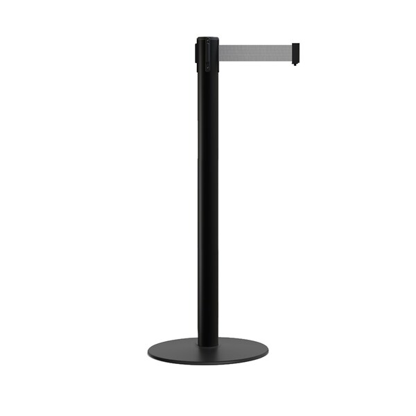 Montour Line Stanchion Belt Barrier Flat Base Black Post 11 ft. Light Grey Belt - S400-BK-LGY-110