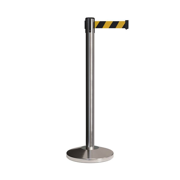 Montour Line Stanchion Belt Barrier Pol.Steel Post 9ft. Blk/Ye Belt - ES400-PS-BYD-ML-90