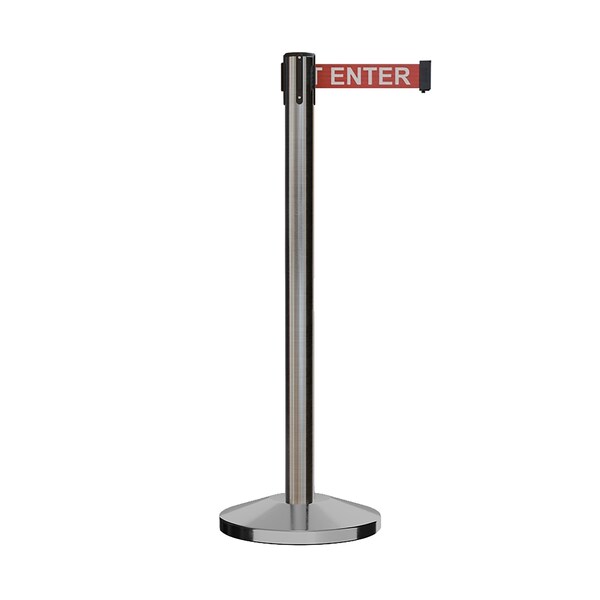 Montour Line Stanchion Belt Barrier Sat.Steel Post 7.5ftR.Cau.Belt - ES400-SS-CAURW-75
