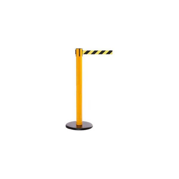Queue Solutions SafetyPro 300 Retractable Belt Barrier, 40" Yellow Post, 16' Black/Yellow Diagonal Stripe Belt - SPRO300Y-YB