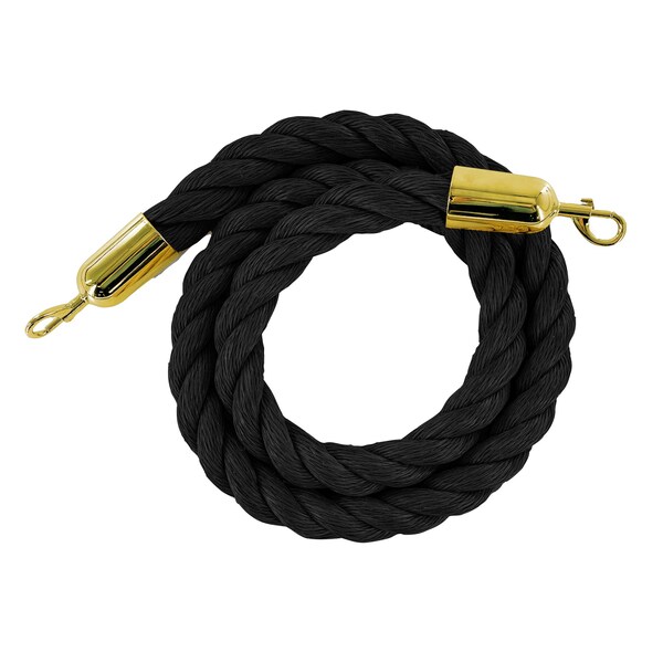 Montour Line Twisted Polyprop.Rope Black With Pol.Brass Snap Ends 10ft.Cotton Core - PPR150-100-BK-SE-PB