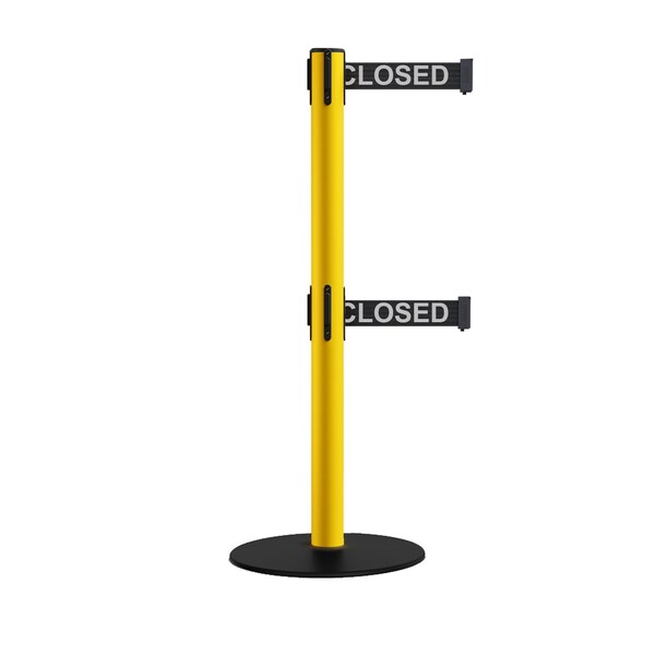 Montour Line Retractable Dbl Belt 2.5 YW Post , Low Base, 7.5'Line.Belt - S400D-YW-THISLBW-75