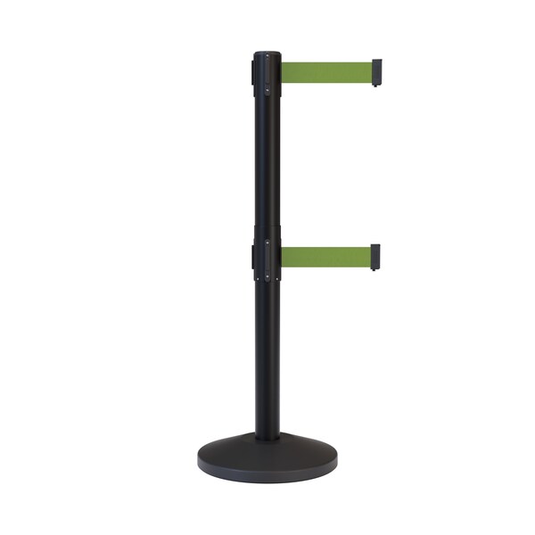 Montour Line Stanchion Dual Belt Barrier Black Post 9ft. Olive Belt - ES400D-BK-OL-90