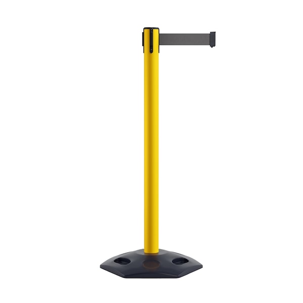 Montour Line Stanchion Belt Barrier Rubber Base Yellow Post 11ft.Dk Gry Belt - P400RB-YW-DGY-110