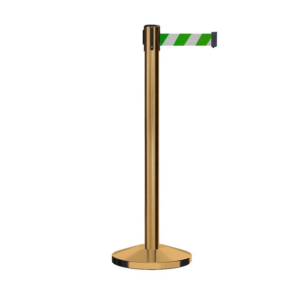 Montour Line Stanchion Belt Barrier Sat.Brass Post 11ft. Grn/Wh Belt - ES400-SB-GWD-110
