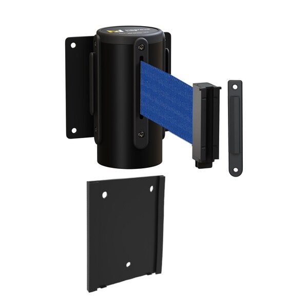 Montour Line Retr. Belt Barrier Removable Black Metal Wall Mt 8.5ft Dk Blu Belt (F) - WM115-BK-DBL-RM-S-85