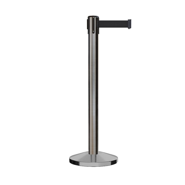 Montour Line Stanchion Belt Barrier Sat.Steel Post 14ft. Black Belt - ES660-SS-BK-140