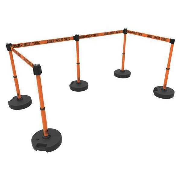 Banner Stakes Barrier Post with Belt, Orange, 15 ft Length, 22 in to 42 in Adjustable Post Height - PL4502
