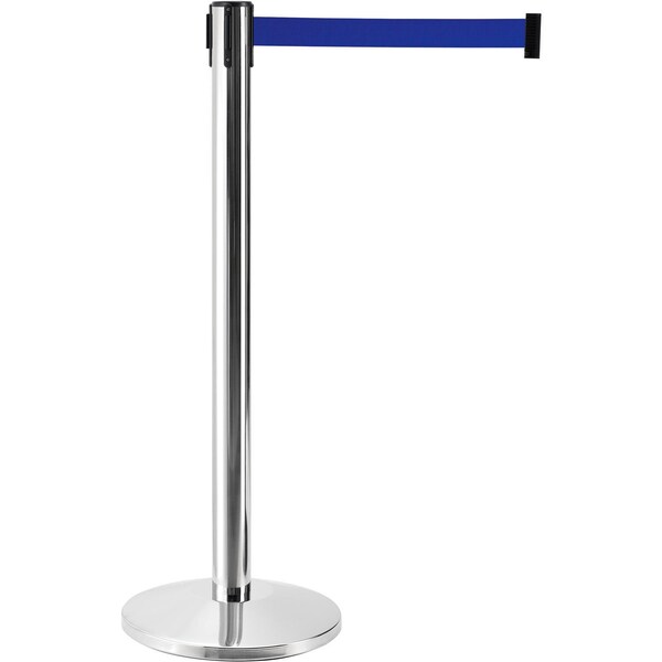 Global Industrial Retractable Belt Barrier, 40 Stainless Steel Post, 7-1/2' Blue Belt, Qty 2 - 708413BL