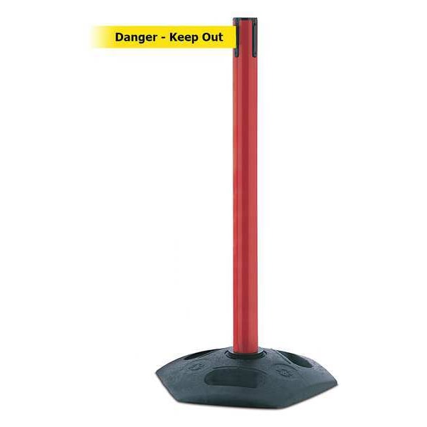 Tensabarrier Barrier Post with Belt, Black, 13 ft Length, 38 in Post Height, Danger Keep Out - 886-21-MAX-NO-YDX-C
