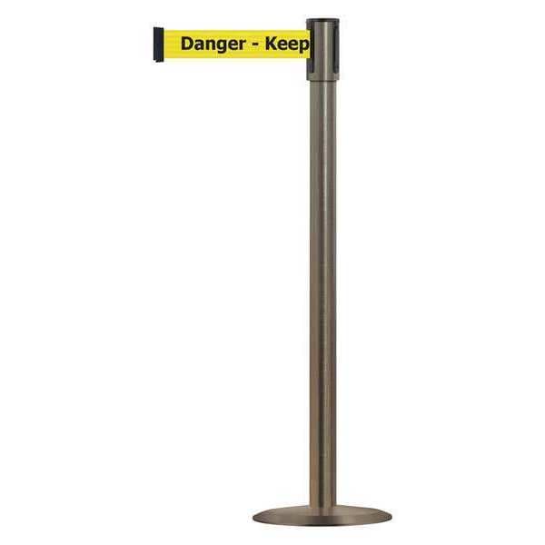 Tensabarrier Barrier Post with Belt, Satin Stainless Steel, 13 ft Length, 38 in Post Height, Danger Keep Out - 890U-3S-3S-3S-MAX-NO-YDX-C