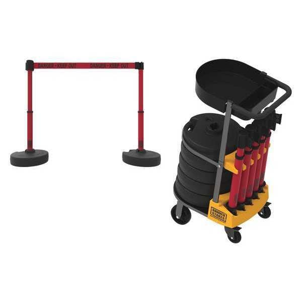 Banner Stakes Belt Barrier System, 15 ft Length, 22 in to 42 in Post Height, Danger Keep Out - PL4011T