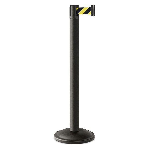 Lavi Industries Barrier Post with Belt, Black, 10 ft Length, 38 1/2 in Post Height, No Legend, Powder Coated - 26-20400WB/SF/KIT