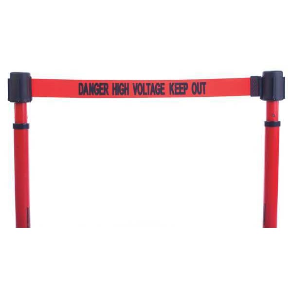 Banner Stakes Barrier Post with Belt, Red, 15 ft Length, 22 in to 42 in Adjustable Post Height - PL4096