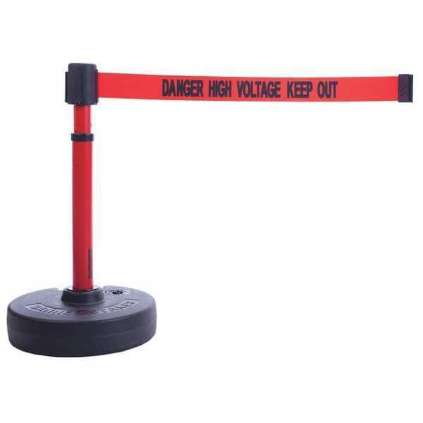 Banner Stakes Barrier Post with Belt, Red, 15 ft Length, 22 in to 42 in Adjustable Post Height - PL4096