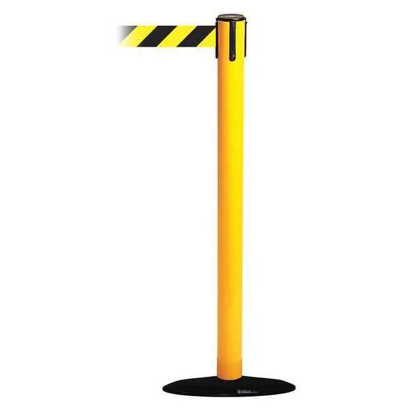 Tensabarrier Barrier Post with Belt, Yellow, 7 1/2 ft Length, 38 in Post Height, No Legend - 889B-33-35-STD-NO-D4X-C