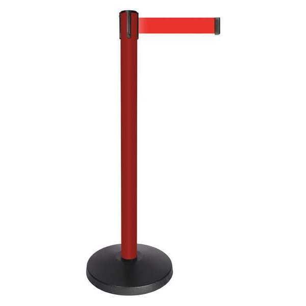 Queueway Barrier Post with Belt, Red, 10 ft Length, 40 in Post Height, No Legend, Powder Coated - QPLUS-21-R5