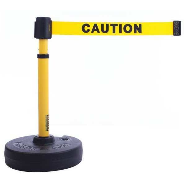 Banner Stakes Belt Barrier System, Yellow, 15 ft Length, 22 in to 42 in Adjustable Post Height, Caution - PL4082