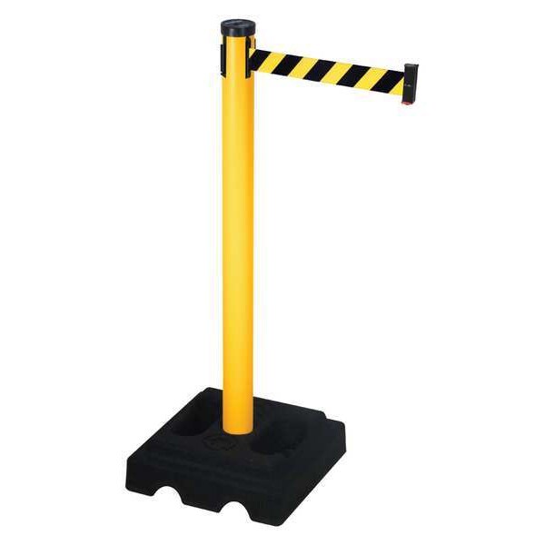 Retracta-Belt Barrier Post with Belt, Yellow, 10 ft Length, 40 in Post Height, Yellow - 302PYW-BYD