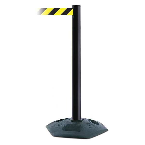 Tensabarrier Barrier Post with Belt, Black, 13 ft Length, 38 in Post Height, No Legend - 886-33-MAX-NO-D4X-C