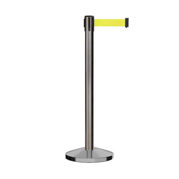Montour Line Stanchion Belt Barrier Sat.Steel Post 13ft. Fl.Yel Belt - ES400-SS-FYW-130