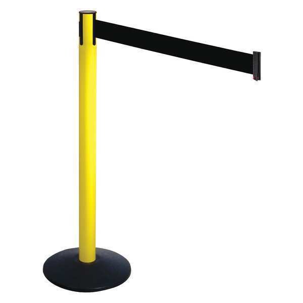 Retracta-Belt Barrier Post with Belt, Black, 10 ft Length, 40 in Post Height, No Legend, Powder Coated - 331YA-BK