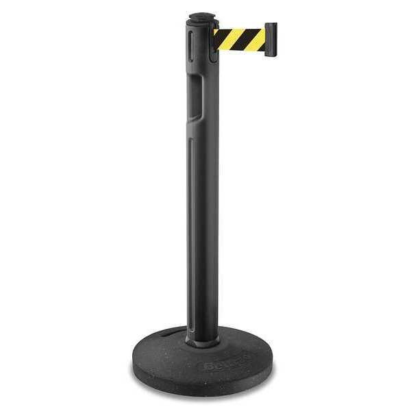 Lavi Industries Barrier Post with Belt, Black, 12 ft Length, 38 1/4 in Post Height, No Legend, Textured - 80-5000R/BK/SF
