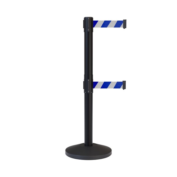 Montour Line Stanchion Dual Belt Barrier Black Post 13ft. Blu/Wh Belt - ES400D-BK-BWD-130