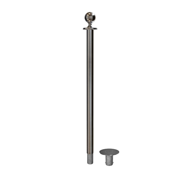 Montour Line Stanchion Post and Rope Removable Base Sat.Steel Post Ball Top - SP400R-BA-SS