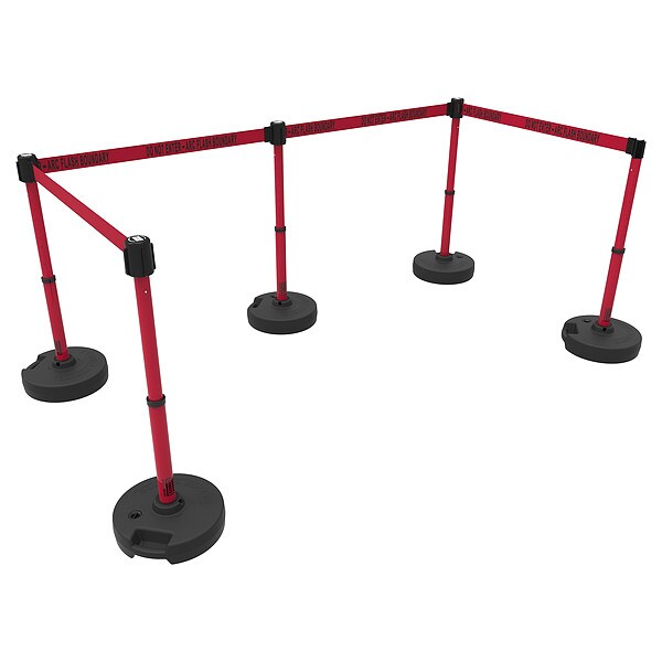 Banner Stakes Belt Barrier System, Yellow, 15 ft Length, 22 in to 42 in Adjustable Post Height, Caution - PL4582