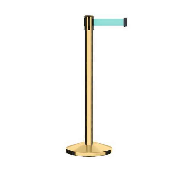 Montour Line Stanchion Belt Barrier Pol.Brass Post 9ft. Lt Grn Belt - ES400-PB-LGN-CCW-90