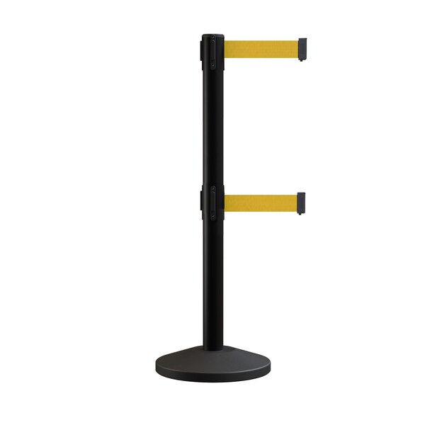 Montour Line Stanchion Double Belt Barrier Yellow Post  13ft. Black Belt - ES400D-YW-BK-130