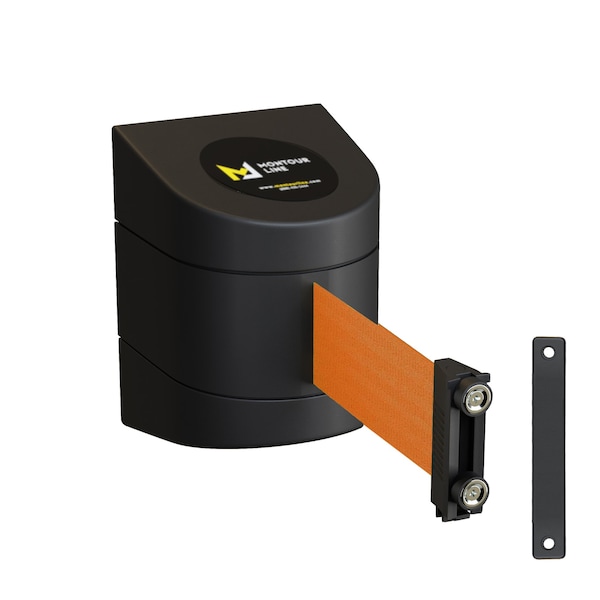 Montour Line Retractable Belt Barrier Black Magnetic Wall Mount 25' Orange Belt (M) - PWM300-BK-OR-M-M-250