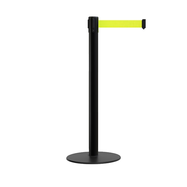 Montour Line Stanchion Belt Barrier Flat Base Black Post 9 ft. Fl. Yellow Belt - S400-BK-FYW-90