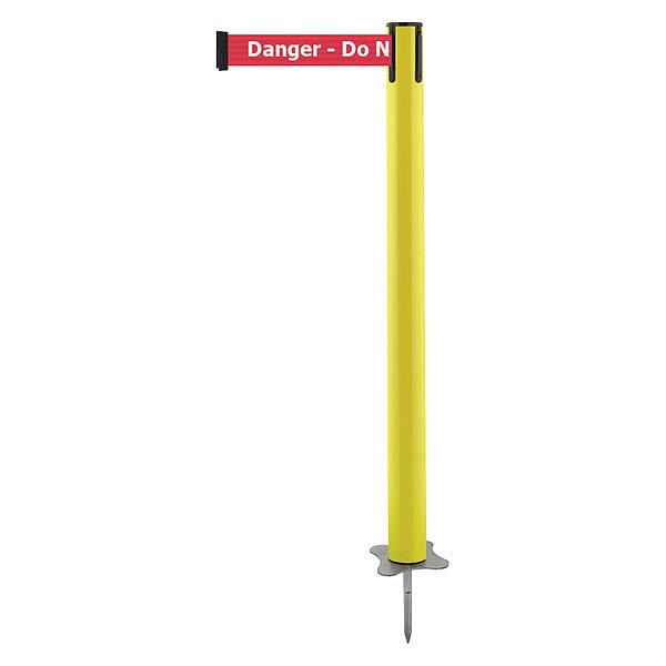 Tensabarrier Barrier Post with Belt, Yellow, 13 ft Length, 43 in Post Height, Danger Do Not Enter, Unfinished - 884-35-MAX-RIX-C