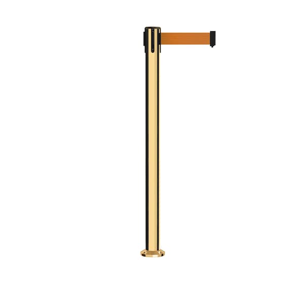 Montour Line Stanchion Belt Barrier Fixed Base Pol.Brass Post 11ft.Orange Belt - P400F-PB-OR-110